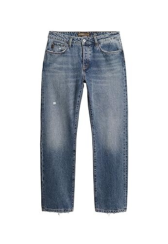 Superdry Herren Straight Jeans Hose, Engel, Vintage, Mittelblau, 32W x 32L von Superdry
