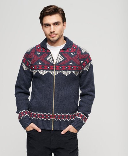 Superdry Men's Strickcardigan mit Reißverschluss Blau - Größe: L von Superdry