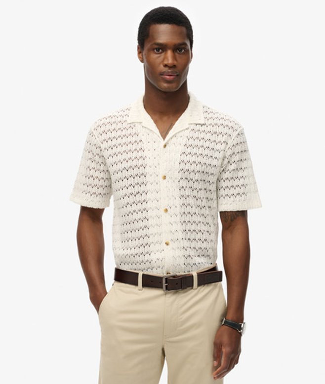 Superdry Herren Strickhemd mit Struktur Weiß - Größe: S von Superdry