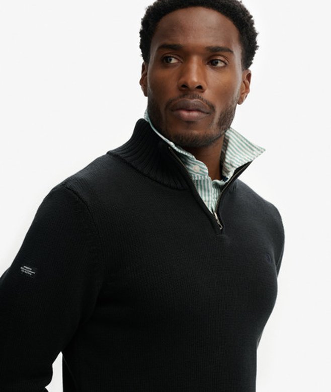 Superdry Herren Baumwoll-strickpullover mit Reißverschluss Black - Größe: S von Superdry