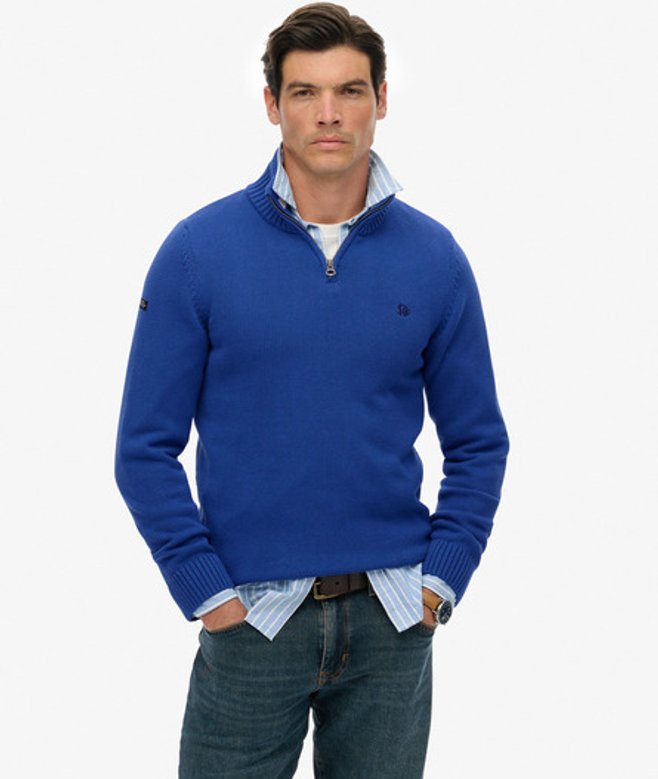 Superdry Herren Baumwoll-strickpullover mit Reißverschluss Blue - Größe: Xxl von Superdry