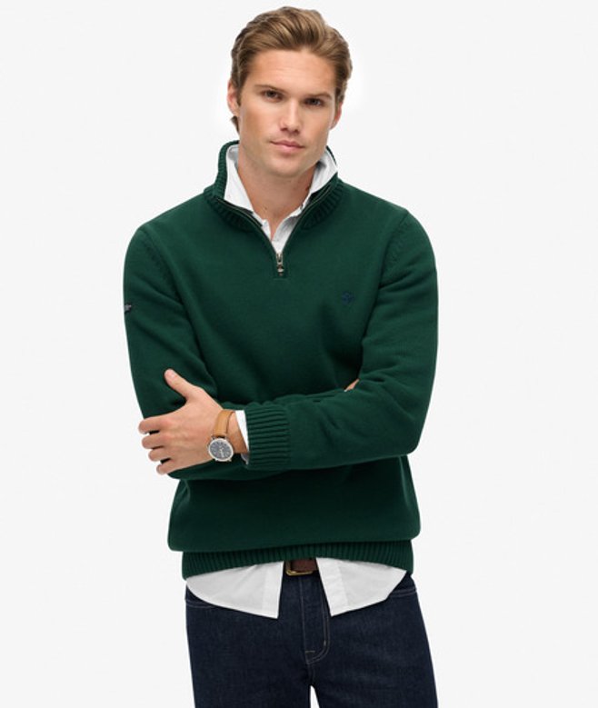 Superdry Herren Baumwoll-strickpullover mit Reißverschluss Green - Größe: XL von Superdry