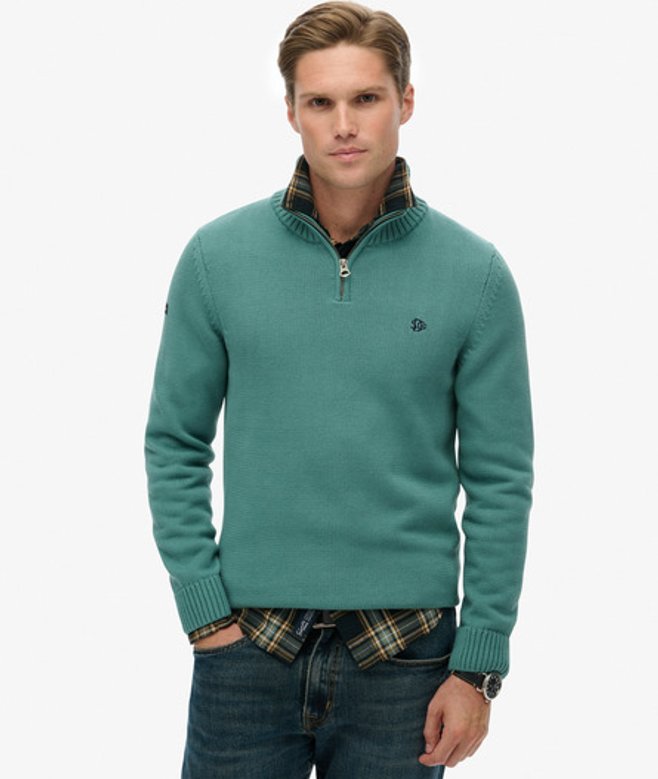 Superdry Herren Baumwoll-strickpullover mit Reißverschluss Green - Größe: XL von Superdry