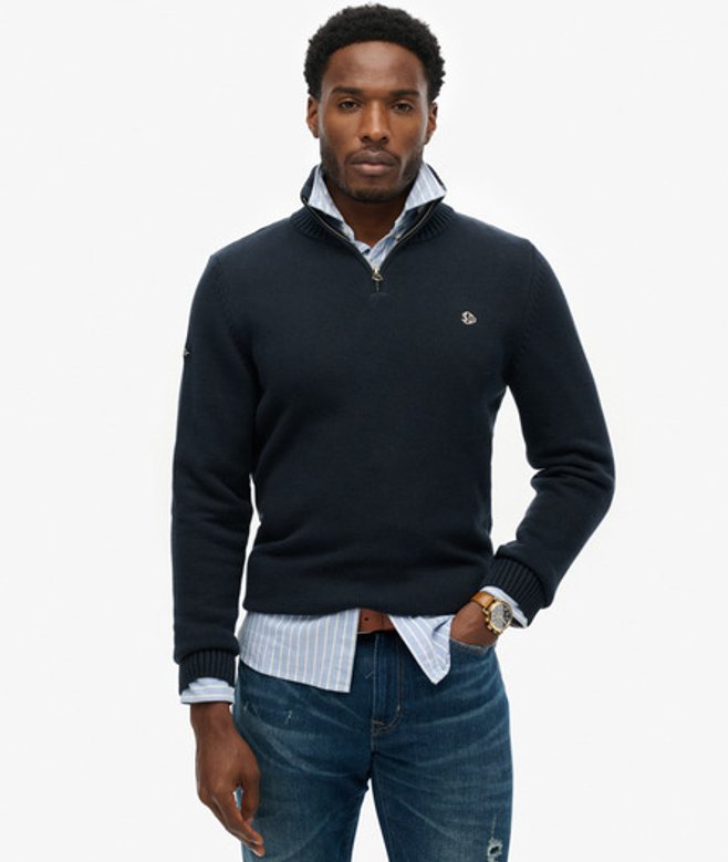 Superdry Herren Baumwoll-strickpullover mit Reißverschluss Navy - Größe: M von Superdry
