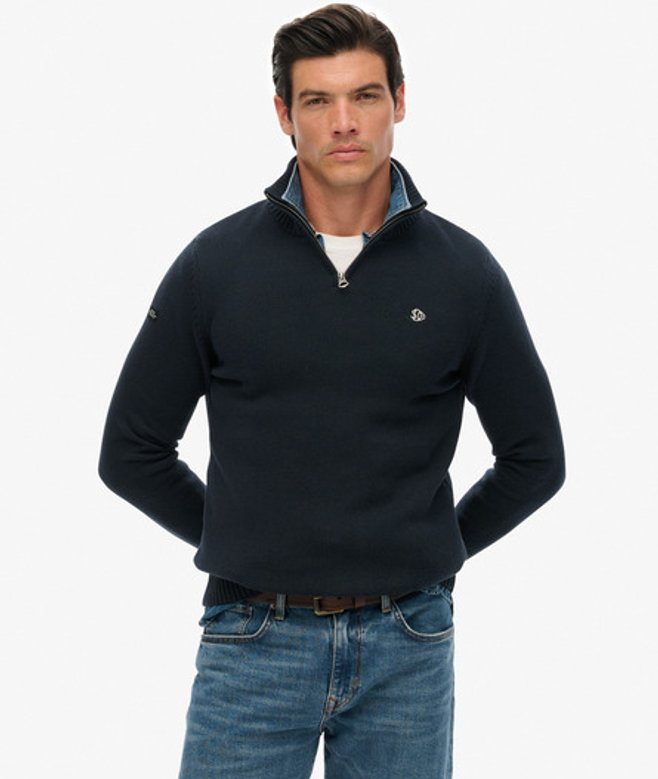Superdry Herren Baumwoll-strickpullover mit Reißverschluss Navy - Größe: M von Superdry