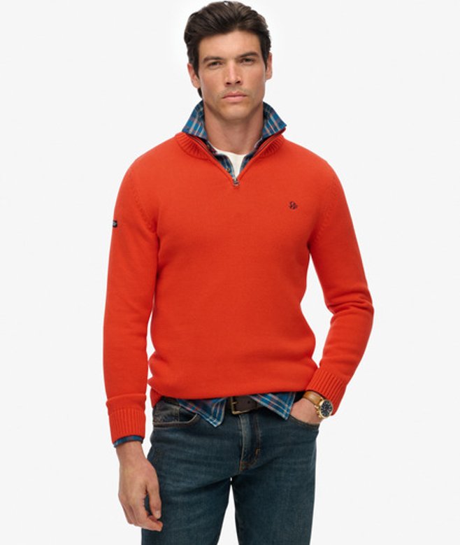 Superdry Herren Baumwoll-strickpullover mit Reißverschluss Orange - Größe: L von Superdry