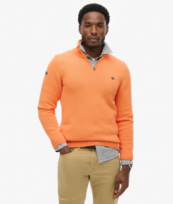 Superdry Herren Baumwoll-strickpullover mit Reißverschluss Orange - Größe: XL von Superdry