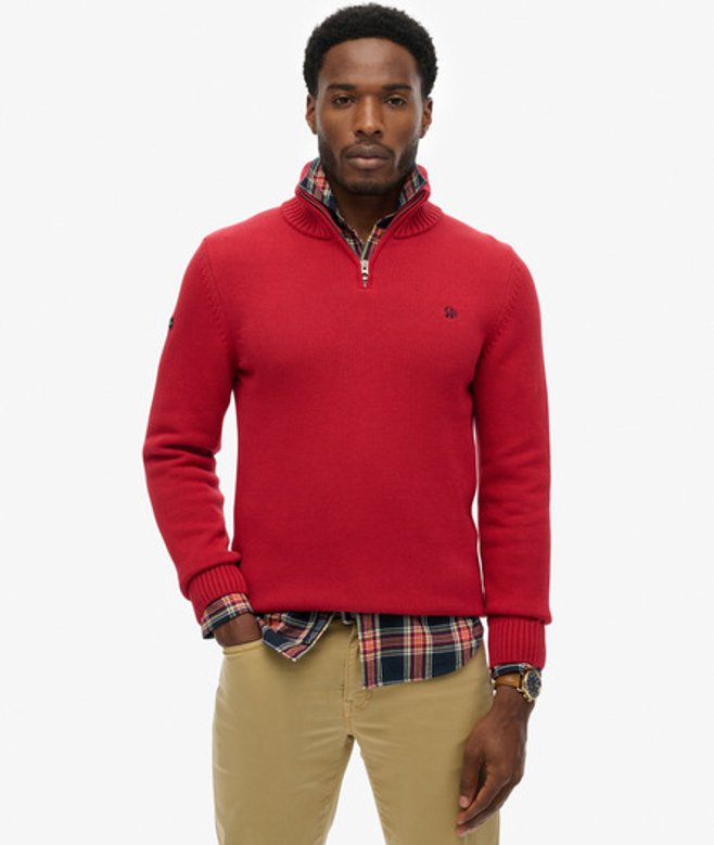 Superdry Herren Baumwoll-strickpullover mit Reißverschluss Red - Größe: S von Superdry