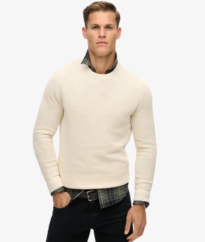Superdry Herren Strukturierter Strickpullover mit Rundhalsausschnitt Creme - Größe: Xxxl von Superdry