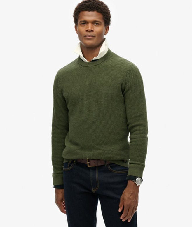 Superdry Herren Strukturierter Strickpullover mit Rundhalsausschnitt Grün - Größe: XL von Superdry