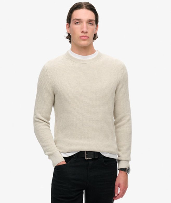 Superdry Men's Strukturierter Strickpullover mit Rundhalsausschnitt Hellgrau - Größe: Xxxl von Superdry