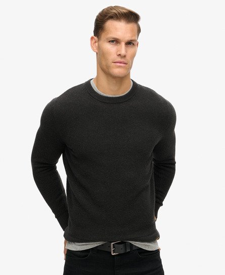 Superdry Men's Strukturierter Strickpullover mit Rundhalsausschnitt Schwarz - Größe: L von Superdry