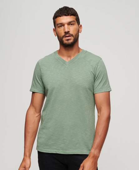 Superdry Men's Strukturiertes T-Shirt mit V-Ausschnitt Grün - Größe: S von Superdry