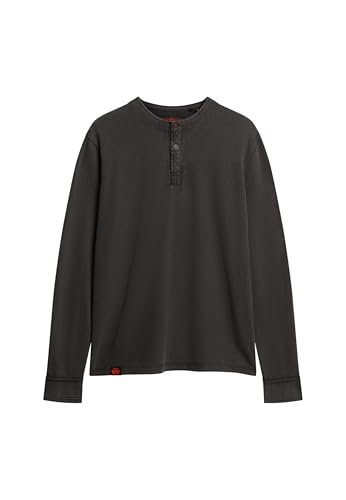 Superdry Herren Strukturiertes Vintage Grandad-Oberteil Verwaschenes Schwarz XL von Superdry