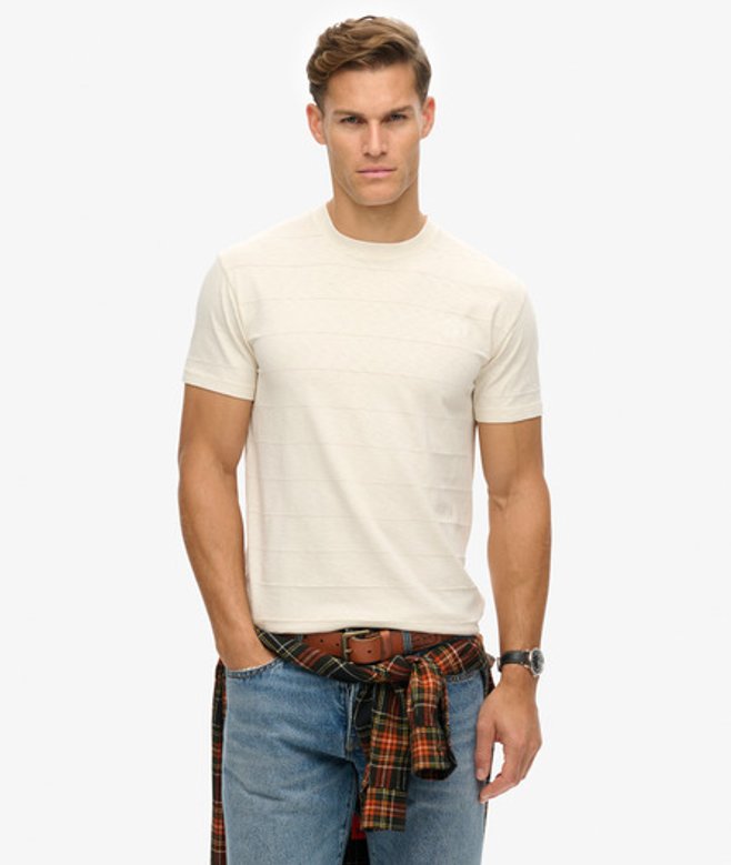 Superdry Herren Beige Strukturiertes Vintage T-Shirt aus Bio-Baumwolle, Größe: L von Superdry