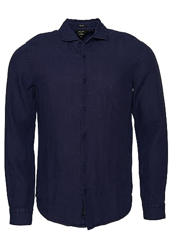 Superdry Herren Studios Casual Linen L/S Shirt Kapuzenpullover, blau (Patriot Blue), XL von Superdry