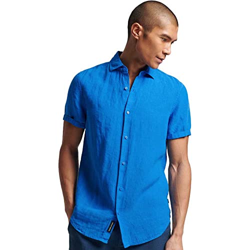 Superdry Herren Studios Casual Linen S/S Shirt Kapuzenpullover, französisches blau, XXL von Superdry