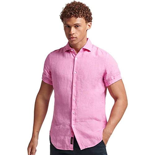 Superdry Herren Studios Casual Linen S/S Shirt Kapuzenpullover, rosa (Fuchsia Pink), M von Superdry