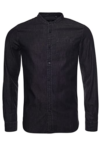 Superdry Herren Studios Chambray Grandad Shirt, Washed Black, S Superdry Herren Studios Chambray Grandad Shirt, Washed Black, S von Superdry