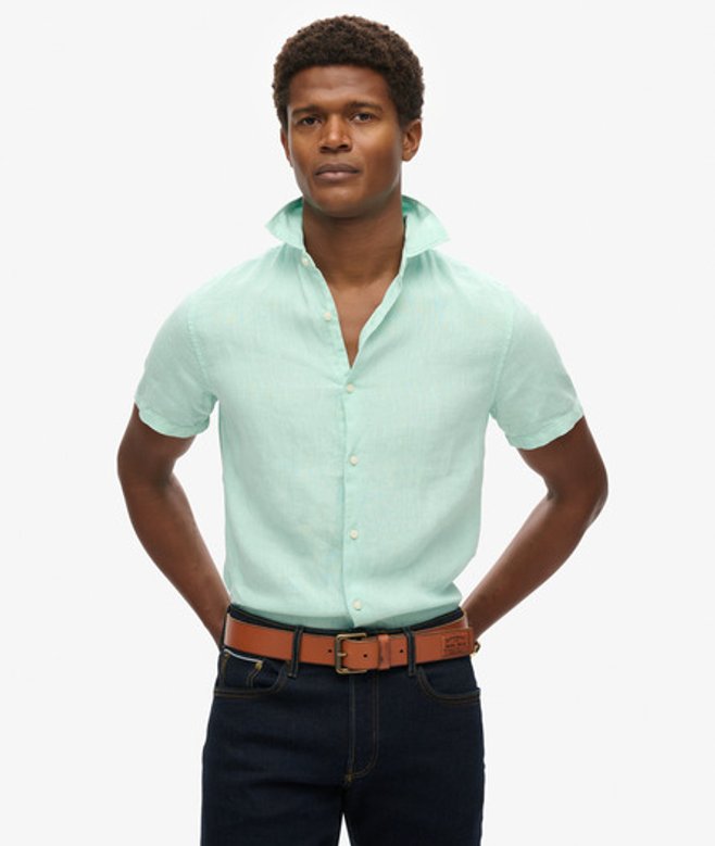 Superdry Herren Studios Freizeithemd aus Leinen Grün - Größe: L von Superdry