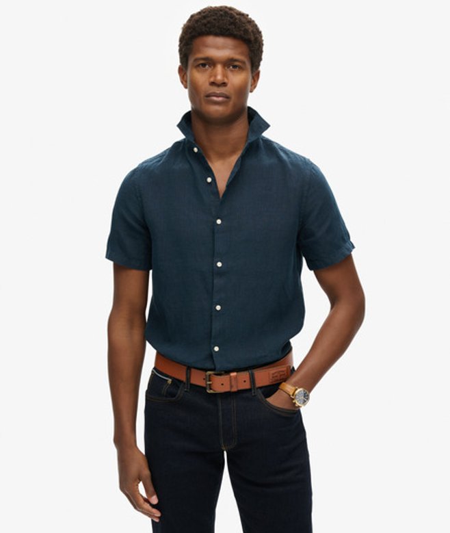 Superdry Herren Studios Freizeithemd aus Leinen Marineblau - Größe: M von Superdry