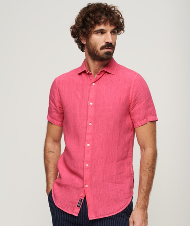 Superdry Herren Studios Freizeithemd aus Leinen Pink - Größe: M von Superdry