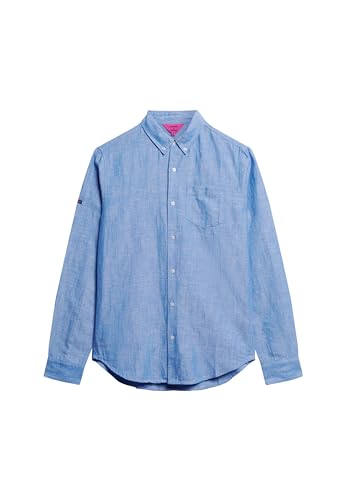 Superdry Herren Studios Linen Button-down-Hemd aus Bio-Baumwolle Blaue Wiesenlupine XL von Superdry