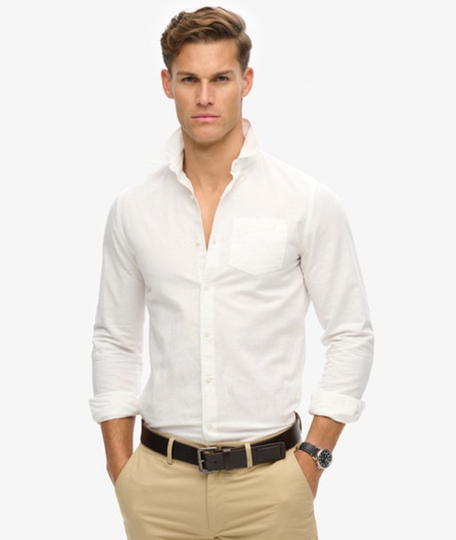 Superdry Herren Studios Linen Button-down-hemd aus Bio-baumwolle Weiß - Größe: M von Superdry