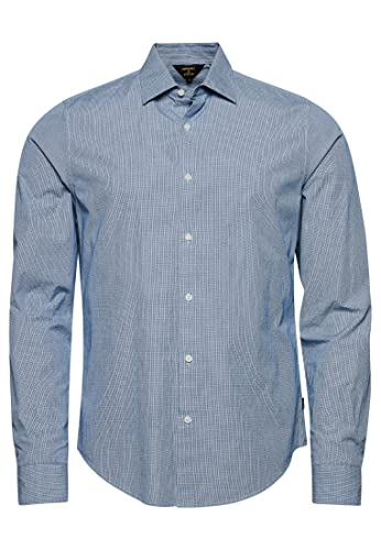 Superdry Herren Studios Micro Textured Shirt Kapuzenpullover, Blau kariert, XL von Superdry