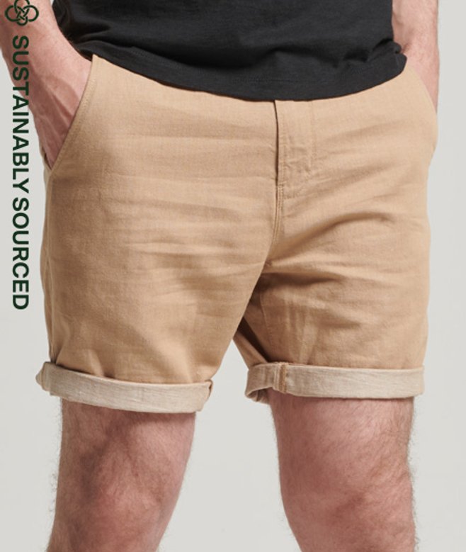 Superdry Herren Studios Shorts aus Leinen mit Umschlag Beige - Größe: 30 von Superdry