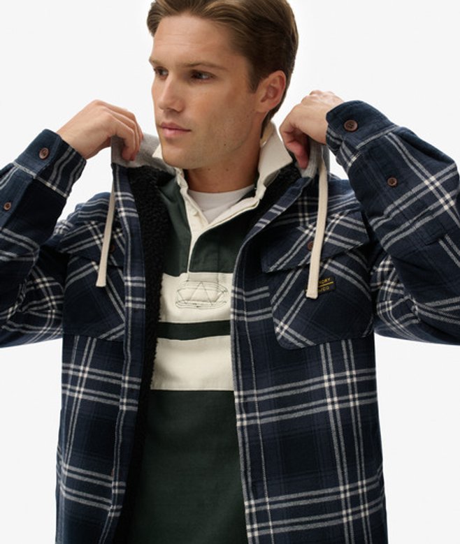Superdry Herren Surplus Karohemd mit Kapuze Navy - Größe: S von Superdry