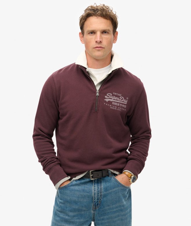 Superdry Herren Sweatshirt mit Grafik und Halbreißverschluss Rot - Größe: M von Superdry