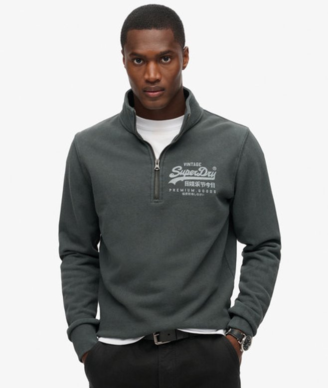 Superdry Herren Sweatshirt mit Grafik und Halbreißverschluss Schwarz - Größe: L von Superdry