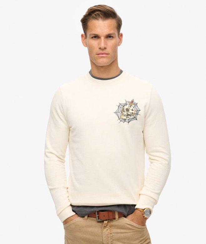 Superdry Herren Sweatshirt mit Tattoo-grafik Creme - Größe: XL von Superdry