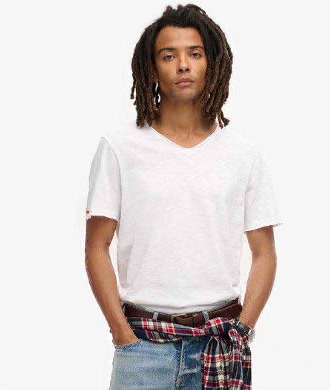 Superdry Herren T-shirt aus Flammgarn mit Unversäuberten Kanten und V-ausschnitt Weiß - Größe: L von Superdry