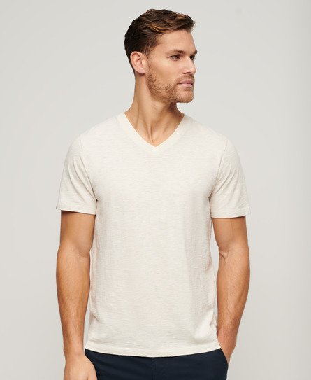 Superdry Herren T-Shirt aus Flammgarn mit V-Ausschnitt Creme - Größe: Xxxl von Superdry