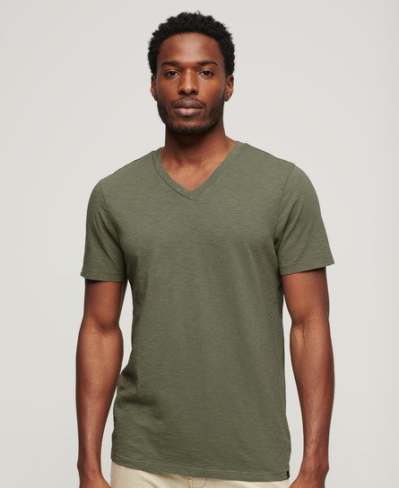 Superdry Herren T-Shirt aus Flammgarn mit V-Ausschnitt Grün - Größe: L von Superdry