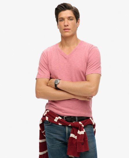 Superdry Herren T-Shirt aus Flammgarn mit V-Ausschnitt Rosa - Größe: L von Superdry