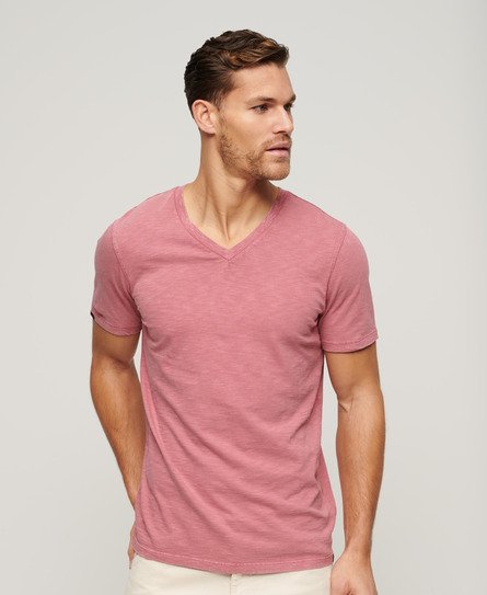 Superdry Herren T-Shirt aus Flammgarn mit V-Ausschnitt Pink - Größe: XL von Superdry