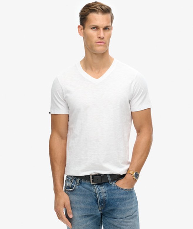 Superdry Herren T-shirt aus Flammgarn mit V-ausschnitt Weiß - Größe: L von Superdry