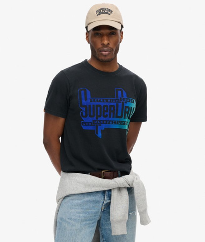 Superdry Herren T-shirt mit Beflockter, Verblasster Grafik Schwarz - Größe: L von Superdry