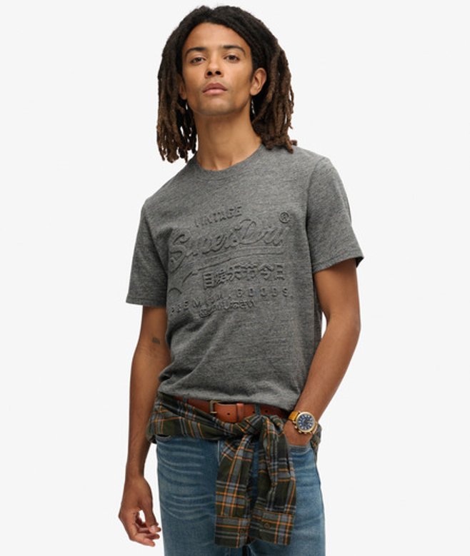 Superdry Herren T-shirt mit Geprägter Grafik Grau - Größe: L von Superdry