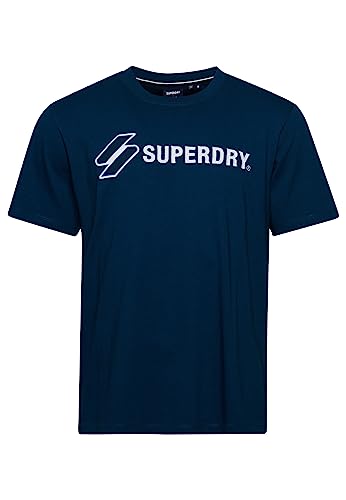 Superdry Herren-T-Shirt mit Logo-Applikation, lockere Passform, gerippter Rundhalsausschnitt, Sailor Blue, L von Superdry