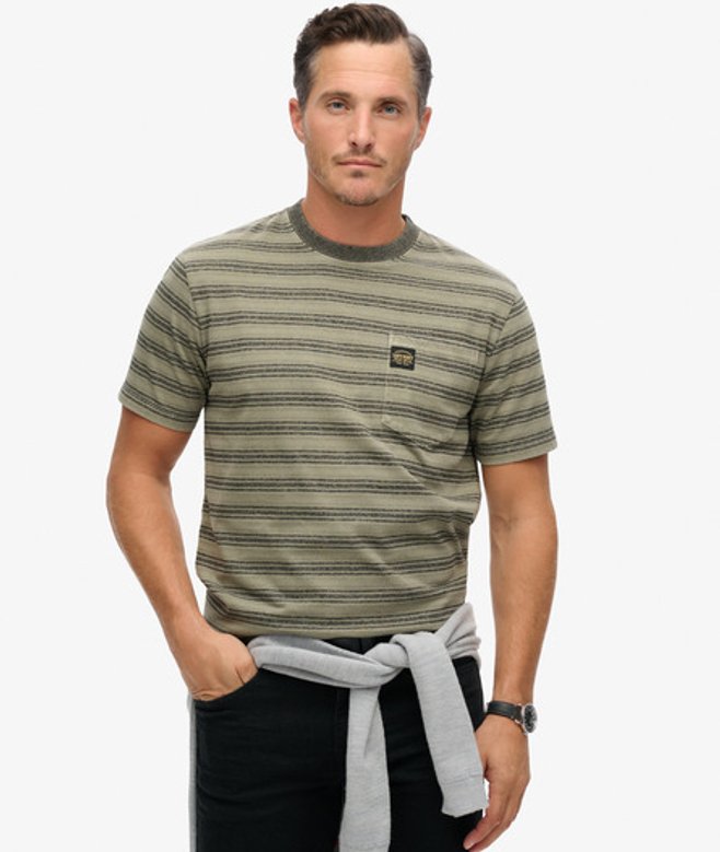 Superdry Herren T-shirt mit Strukturierten Streifen und Tasche Dunkelgrau - Größe: M von Superdry