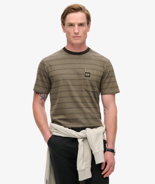 Superdry Herren T-shirt mit Strukturierten Streifen und Tasche Kaki - Größe: XL von Superdry