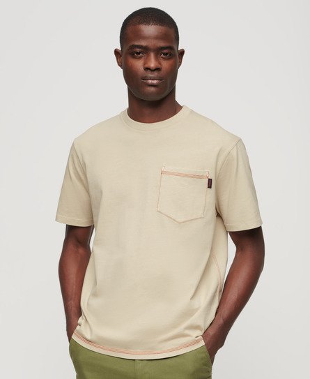 Superdry Herren T-Shirt mit Tasche und Kontrastnähten Beige - Größe: Xxl von Superdry