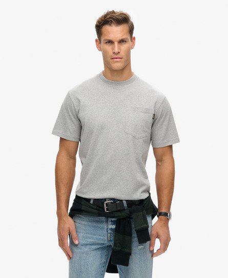 Superdry Herren T-Shirt mit Tasche und Kontrastnähten Grau - Größe: L von Superdry