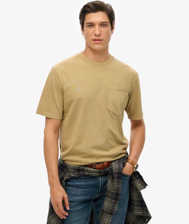 Superdry Herren T-shirt mit Tasche und Kontrastnähten Hellbraun - Größe: L von Superdry
