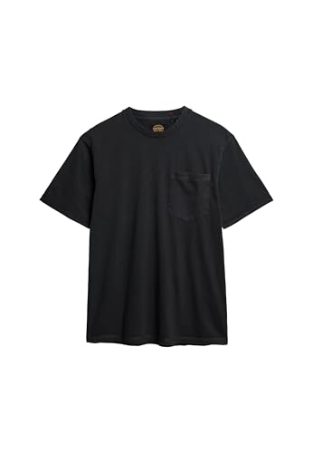 Superdry Herren T-Shirt mit Tasche und Kontrastnähten Verwaschenes Schwarz M von Superdry