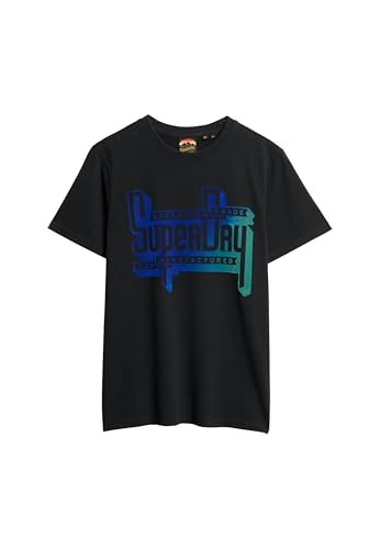 Superdry Herren T-Shirt mit beflockter, verblasster Grafik Nero Schwarz Meliert L von Superdry